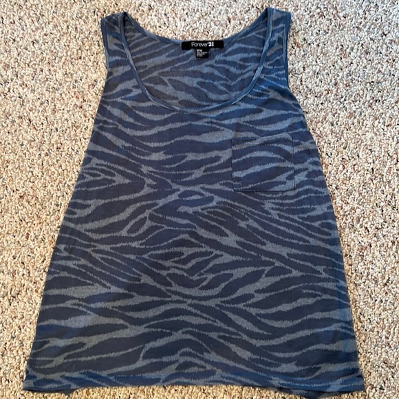 Forever 21 Blue Grey Zebra Print Tank Top Size Medium Sheer Summer Animal Casual - Picture 2 of 6